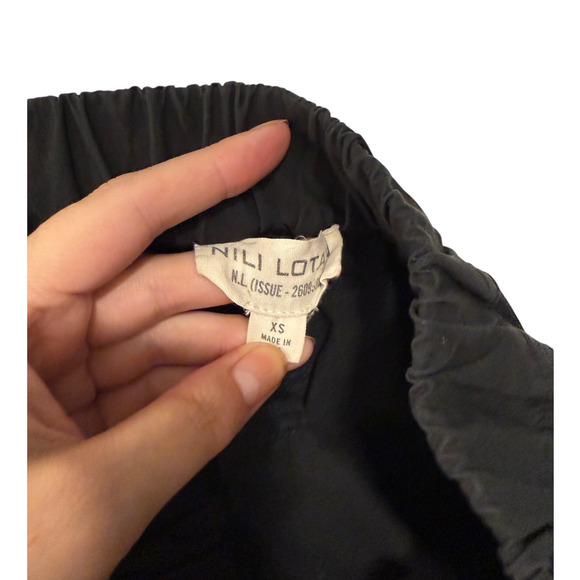 Nili Lotan XS Slouchy Elastic Waist LINEN Luna Pant Crop Black Drop Crotch 0 2 - Picture 5 of 9